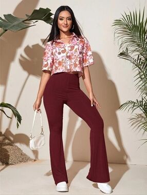 Comfort Curve Flare Active Pants - Burgundy